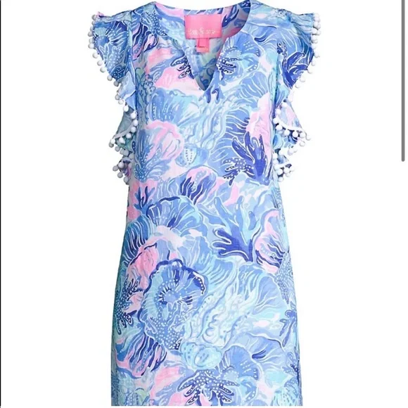 Lilly Pulitzer Astara Linen Dress with Pom-Poms - Picture 1 of 15
